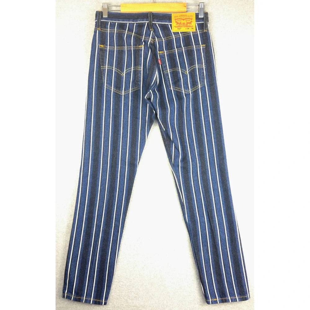 Levis 512 Slim Taper Jeans‎ Mens 30x30 Blue White Vertical Stripe Denim Pants